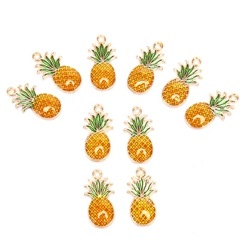 FIERBINTE 10buc/Set Ananas Farmec Pandantive de Aur de Culoare Verde Galben Email de Fructe Farmecele Pentru Bijuterii DIY Accesorii lucrate Manual