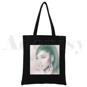 Ariana Grande ' 90 Harajuku Hip Hop Reutilizabile de Cumpărături Pungă de Femei Panza Tote Pungi de Imprimare Eco Geanta Shopper Saci de Umăr Negru