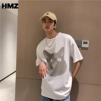 HMZ Noi de Vara Barbati Tricou 2021 Moda Cat T Shirt Mens Supradimensionate Hip Hop jumătate Maneca Bumbac Casual Mens Streetwear Sus Tees