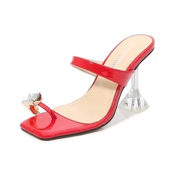 Vară Nouă Femei Pantofi Deget De La Picior Pătrat Stras Sandale Diamante Tocuri Peep Toe Pantofi Doamnelor Argint Aur Blackh65