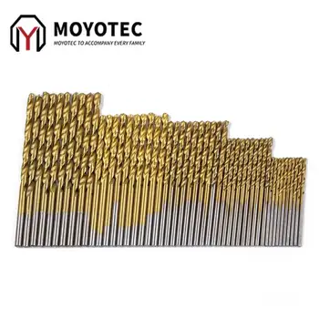 MOYOTEC 50Pcs Titan Acoperit Set burghie din Oțel de Mare Viteză poftă de mâncare Burghiu Metal Inox Burghiu 1/1.5/2/2.5/3mm