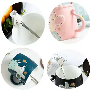 Desene Animate Drăguț Mouse-Ul Cani De Cafea Ceramica Relief Lapte Ceașcă De Ceai Cu Capac&Lingura Biroul De Acasă Cana Pentru Suc De Fructe Izolate Cani Cadouri