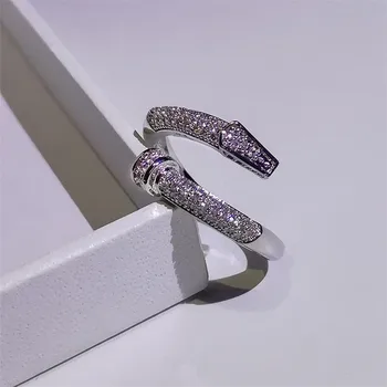 New Sosire Clasice Bijuterii Argint 925 Umple Inel de Unghii Deschide Alb Topaz CZ Diamant Femeile Nunta Deschide Inel Reglabil