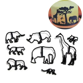 8Pcs Animal Cookie-Cutter din Plastic Elefant, Leu, Girafa, Leopard Fondant Cutter Safari Silueta Tort Mucegai Tort de Decorare