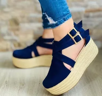 Femei Sandale de Moda Lumina Hasp Stil Casual pentru Femei Pantofi Plat pentru Femei de Vară Panta Pantofi cu Toc de Culoare Solidă Fund Gros 2021