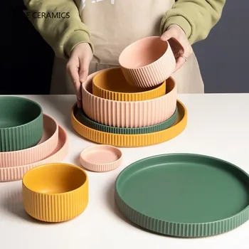 Ceramica Farfurie De Carne De Vită Plat Tacamuri Rotund Culoare Solidă Salata Desert Placa De Condimente Bol Snack Fel De Mâncare Supa Instrument De Bucatarie