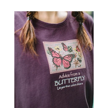 INMAN Topuri de Vara Lady Haine de Bumbac O-gat Maneci Scurte Casual se Potrivesc cu Flori Fluture de Imprimare Femei Subțire de Bază T-shirt