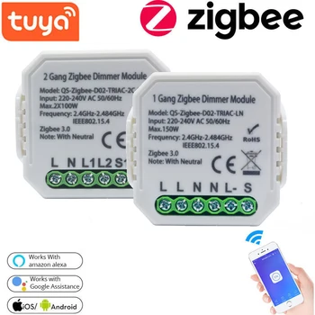 Tuya Smart 1/2 Banda ZigBee Dimmer Modul Comutator Cu Neutru Smartlife de Control fără Fir Suport Zigbee 2MQTT Nevoie de Gateway