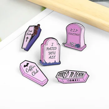 Personalizat Violet Sicriu Tombstone Brosa Rever Insigna Sac Gotic Stilul Punk Comemorative Moda Bijuterii Cadou pentru Prieteni