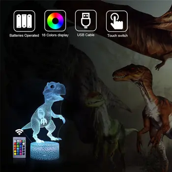 Dinozaur 3D Iluzie lampa LED Lumina de Noapte 16 Tabel de Culori Lampa de Birou USB Decor Touch de la Distanță Copiii de Vacanță Petrecere de Craciun Cadou Jucărie