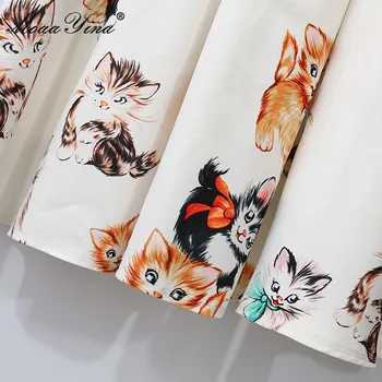 MoaaYina Moda de Vara Pista Designe Femei Rochie V-gât talie Mare Cat de Imprimare Petrecere Elegantă Rochie Midi Vestidos