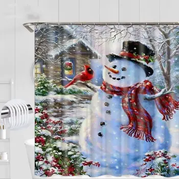 Pomul de crăciun Zăpadă Model Imprimat 180x180cm Perdea de Duș Piedestal Covor Capac Capac de Toaletă Mat Non-alunecare Mat Baie Set de Baie