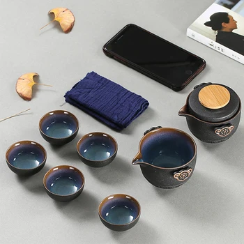 Nisip Violet Ceai, Cani Ceramice Portabil Ceainic Set De Călătorie În Aer Liber Gaiwan Cesti De Ceai De Ceremonie De Ceai Ceașcă De Ceai Cadou Frumos Kung Fu Set De Ceai
