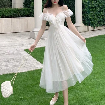 De Vară 2020 Nouă Modă fara Bretele din Lemn Ureche V-gât Curea Dantelă Rochie de Dantelă Femei Haine de Vară Pentru Femei rochie Eleganta