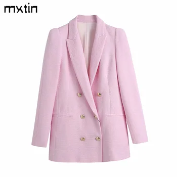MXTIN 2021 Femei Spring Vintage Dublu Rânduri Solid Blazere Și Jachete de Moda de Turn-down Guler Subțire de sex Feminin Blazer Coat