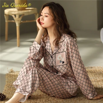 Femei De Lux Pijama Satin Lounge Wear Cardigan Cu Mâneci Lungi Rever Pijamaua De Primavara Toamna Pijamale De Înaltă Calitate Femeie Pijama Set