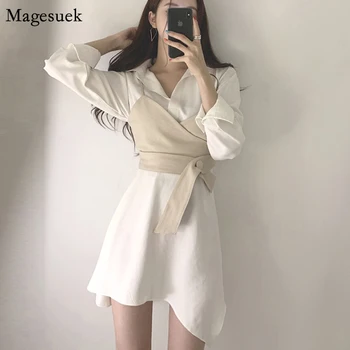 Moda Camasa Eleganta Rochie pentru Femei Stil coreean 2021 Vara Chic Rochie Mini cu Maneci Lungi Vintage Rochii Albe Vestidos 15199
