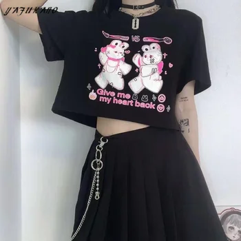 Y2k Tricou Femei 2021 Goth Iepure Print Grafic T Shirt Vara E Fată Punk Alt Haine Estetice Trunchiate De Sus Mujer