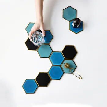 1 buc Ceramice coaster Nordic Hexagon Aur placate cu Ceramică Placemat Izolare Termică Coaster Portelan Rogojini Tampoane Decor de Masă