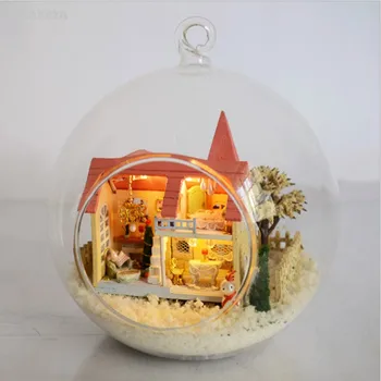Fierbinte DIY Lolita Minge de Sticlă Castelul casă de Păpuși în Miniatură 3D Asambla Modelul Creativ Jurnal Clădire Kituri de case Papusa Cu Mobilier