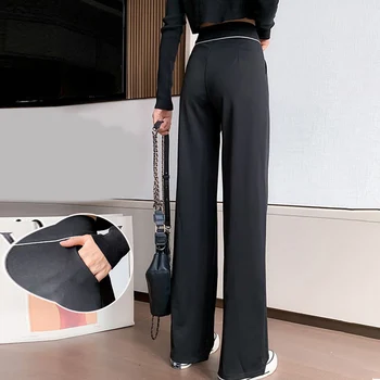 Casual, Talie Mare Libertate Largi Picior Pantaloni Pentru Femei Primavara-Vara 2021 Nou De Sex Feminin Podea-Lungime Costume Negre Pantaloni Femei Pantaloni