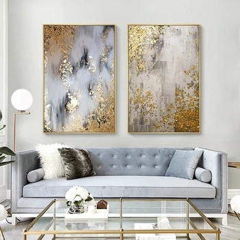 Mare rezumat manual de aur alb imagine copac, abstract golden leaf artă imagine pentru acasă decorare camera de zi