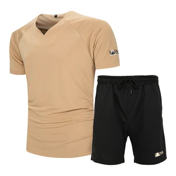 2021 Mens Sport Uzura Casual de Vara pentru Bărbați Seturi de Moda V-gât Scurt, cu Mâneci lungi T-shirt, pantaloni Scurți 2 Seturi de Piese Vrac Trening Barbati