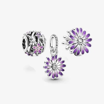 2021 Nou Stil 925 Sterling Silver Purple Daisy Charm Pack Set se Potrivesc Pandora Brățară DIY Bijuterii Soția Cadou de Înaltă Calitate