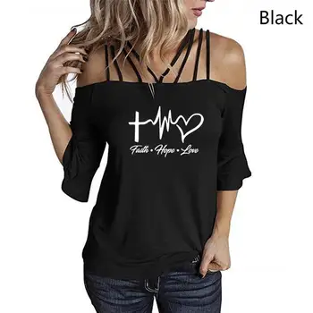 2021 Isus Femei T Shirt de Pe Umăr Curele de Vara cu Maneci Scurte Credința, Speranța Dragoste tricou Casual Doamnelor Valentine Topuri Haine