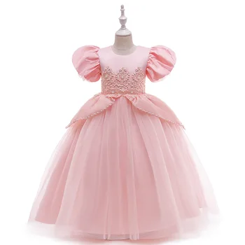 Copiii de vară Rochie de Printesa pentru 3 - 10 Ani, Fete Perle Brodate Dantelă Rochie Eleganta Puff Sleeve Dress Boutique Partid Rochie