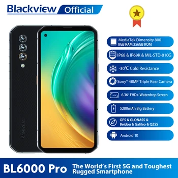 Blackview BL6000 Pro IP68 rezistent la apa 8GB+256GB Smartphone 48MP Triplă Camera 5280mAh Android 10 Globală 5G Telefon Mobil