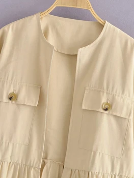 ZA haina 2021 doamnelor moda laminat decor gât rotund caise haina jacheta retro cu mâneci lungi buzunare femei top chic