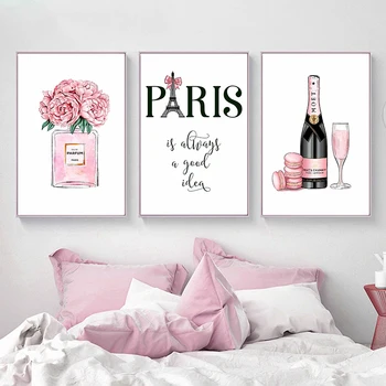 Moda, Arta, Postere si Printuri Șampanie Parfum Poster Paris Turnul Panza Pictura pentru Camera de zi de Decorare Imagini