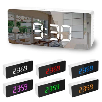 5Fuctions Buton Digital Oglindă cu LED-uri de Afișare de Alarmă Ceas de Birou Ceas de Temperatura Calendar Funcție de Amânare cu USB 1 buc 14x50x3.4cm