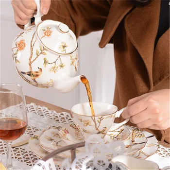 Cafea Cana Ceramica Coțofana Veselă Clasa Bone China 8inch Placa Friptura Ceai de după-Amiază Cupa Tort Tava Auriu Ondulat Marginea Dinnner Instrument