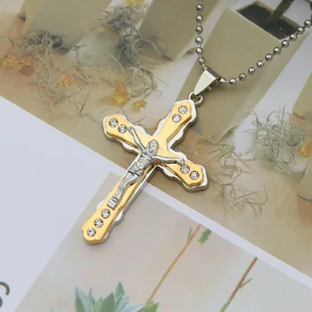 Punk, Hip-hop-ul de Culoare de Aur Crucifix Isus Cruce din Oțel Titan Pandantiv Colier Farmecul Bărbați Femei Bijuterii