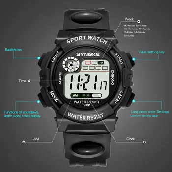 Bărbați ceas sport multi-funcția de rezistent la apa 30M colorat luminos ceas electronic digital cu LED-uri cu dublă acțiune ceas relogio W*