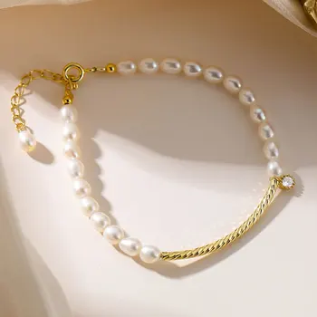 Argint 925 Brățară Drăguț Mici Perle Naturale Manșetă Brățară pentru Femei Simplu Moda Temperament Elegant de Bijuterii