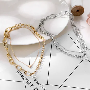 Europene Și Americane Bijuterii Stil Neobaroc Speciale În Formă De Perle De Cupru În Formă De Inimă Multi-Strat Sălbatice Colier Feminin 2021