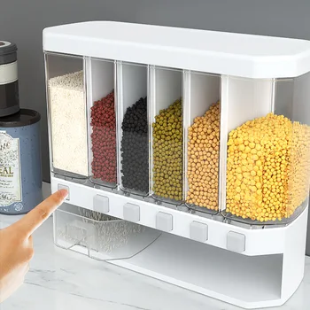 10KG Montat pe Perete Împărțit Orez și Cereale Dispenser din Plastic de Depozitare pentru Cereale Cutie 6 rezistent la Umiditate Automata Rafturi pentru Bucatarie