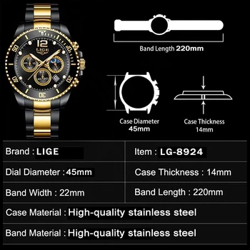LIGE mens ceasuri de top de brand de moda de lux de afaceri ceas pentru bărbați din oțel inoxidabil rezistent la apa Ceasuri Relogio Masculino+Cutie