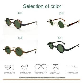 Acetat Polarizat ochelari de Soare pentru Bărbați și Femei De 34 de Epocă Mici, Rotunde Ochelari de Soare Retro de culoare Verde Închis Maro ochelari de Soare UV400