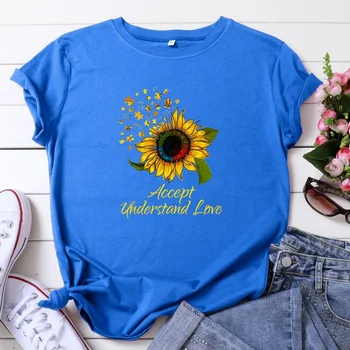 Vara Femei T Shirt Plus Dimensiune Bumbac Cute De Floarea-Soarelui Scrisori De Imprimare Scurte Cu Maneci Supradimensionate Tricouri Casual Graphic Tee Topuri