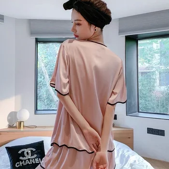 Sexy Set Pijama Femei, cu Maneci Scurte Solid, Simplu, de Vară Doamnelor Pijamale Largi Retro de Agrement Confortabil Șic V-neck Vintage Chic