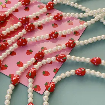 HangZhi 2021 Noi de Căpșuni Dulce Perla Cravată Colier Trendy Fructe Guler pentru Femei Fete Petrecere de Aniversare Cadouri Bijuterii