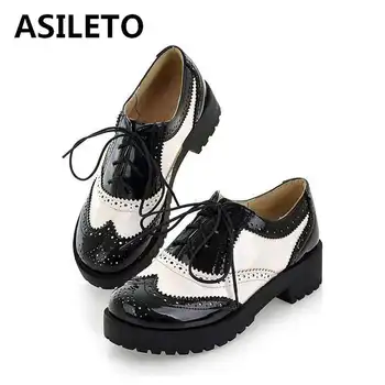 ASILETO stil Britanic femei pantofi brogue legați în cruce de culoare amestecat rotund toe wingtip oxfords încălțăminte încăltăminte într-sapatos