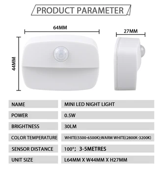 LED-uri Senzor de Mișcare Mini Lumină Automată a rețelei fără Fir Senzor de Noapte Lumina Dulap dulap Dulap de Bucătărie Toaletă Lampă de Noapte