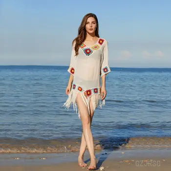 A8233 Modă Plus dimensiune Rochie de Vara costume de Baie Maxi Bohemia rochie de Plajă, îmbrăcăminte Tricotat Costume de baie Plasă Tunica de Plaja Plaja de Acoperire