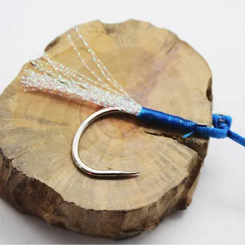 10Pair/Mulțime de Pene Albastre de Pescuit Jig Ajuta Cârlig 20# Jigging Fishjig Pereche de Dublu Ghimpată Ajuta Cârlige de Pescuit Solid Inel Jig Cârlige