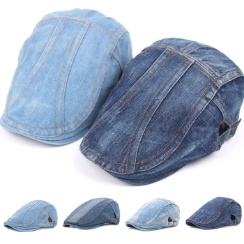 Adult unisex reglabil simplu denim bereta pentru femei barbati gol jean plat capac de vânzător de ziare primavara-vara pălărie de soare